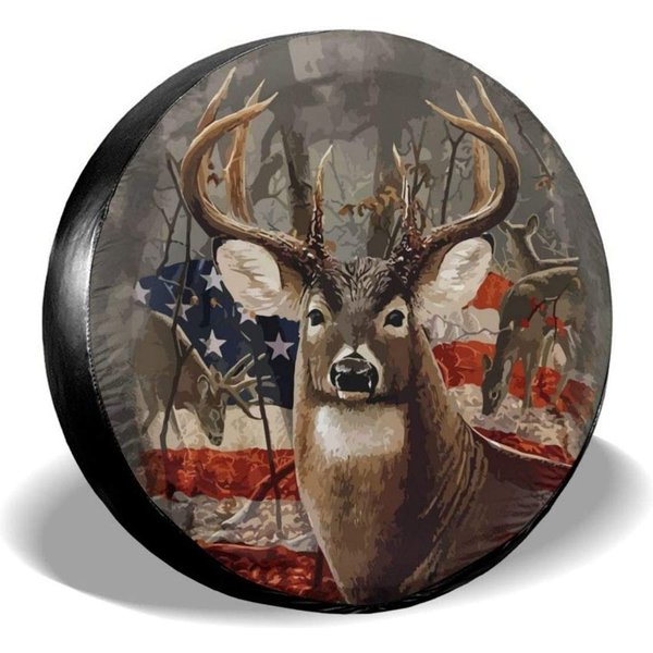 Deer American Flag Rv Spare Tire Cover