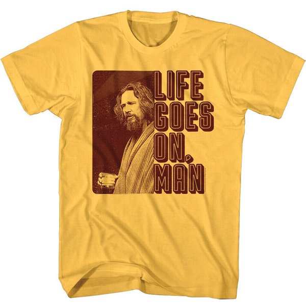 Big Lebowski Men's T Shirt | Life Goes On Man Dude Quote Graphic Tee | Jeff Bridges Photo Bowling Vintage Style T-Shirt-image