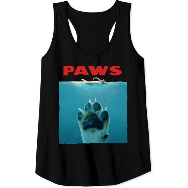 Paws - Jaws Dog Puppy Jaws Mashup Tank Tops Parody Cool White Tank Tops-image
