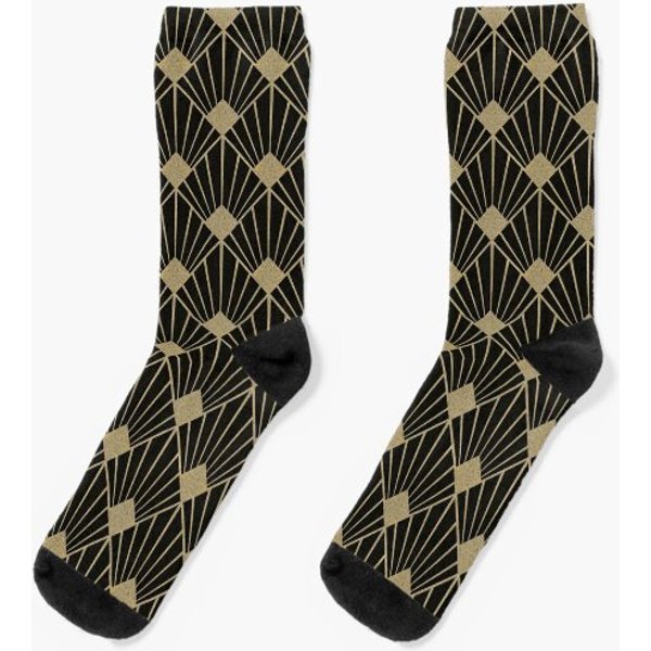 Art Deco Pattern Gold Black Socks-image