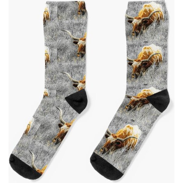 "here`s The Beef",...long Horn Steer(cow) Socks