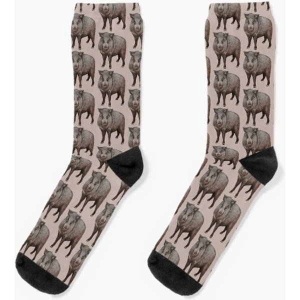 Javelina (pecari Tajacu) Digital Painting Socks
