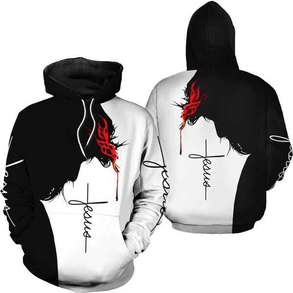 Black White 3D Hoodie, Love Jesus Hoodie 3D-image