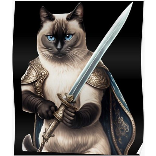 Samurai Siamese Cat Artwork Premium Matte Vertical Poster-image