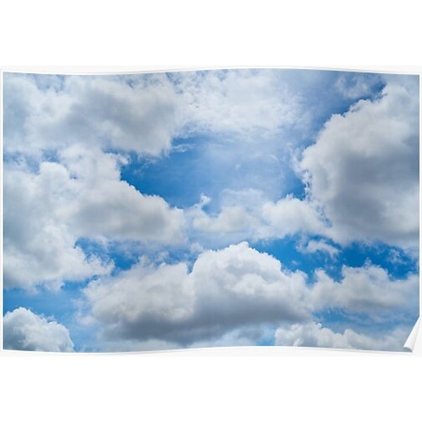 Cloudy Sky, Blue Sky With Fluffy Cumulous Clouds Premium Matte Vertical Poster-image