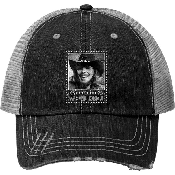 Hank Williams Jr Vintage Faded Style Fan Print Trucker Hats-image