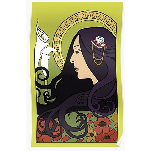 Joan Baez - Alphonse Mucha Floral Art Nouveau Drawing Premium Matte Vertical Poster-image
