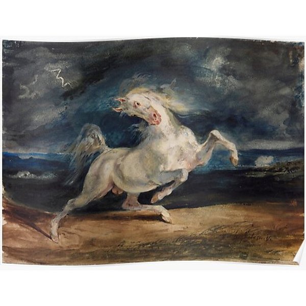 Horse Frightened By Lightning By EugèNe Delacroix (1825 - 1829) Premium Matte Vertical Poster-image