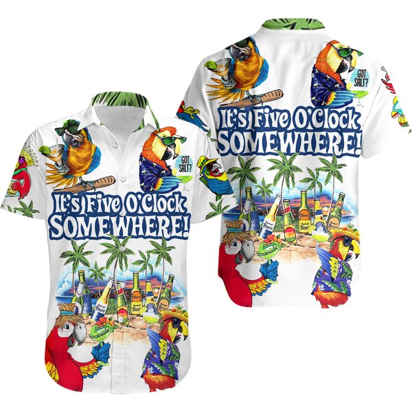 It's Five O'clock Somewhere Parrot Hawaiian Shirt-image