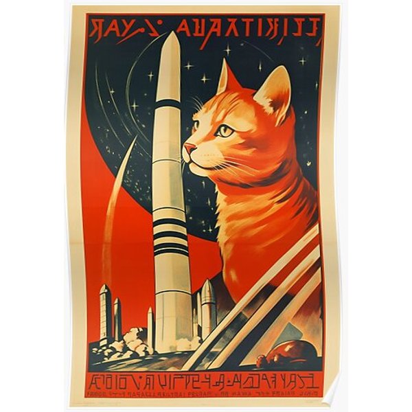 Cat Space Program Propaganda Artwork #1 Premium Matte Vertical Poster-image