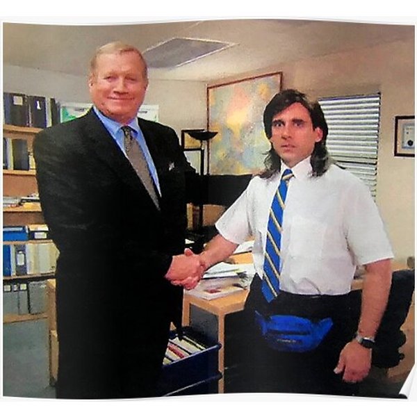Young Michael Scott Shaking Ed Truck's Hand | The Office Premium Matte Vertical Poster-image