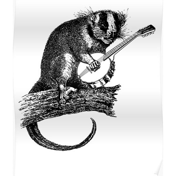 Opossum Playing The Banjo Possum Premium Matte Vertical Poster-image