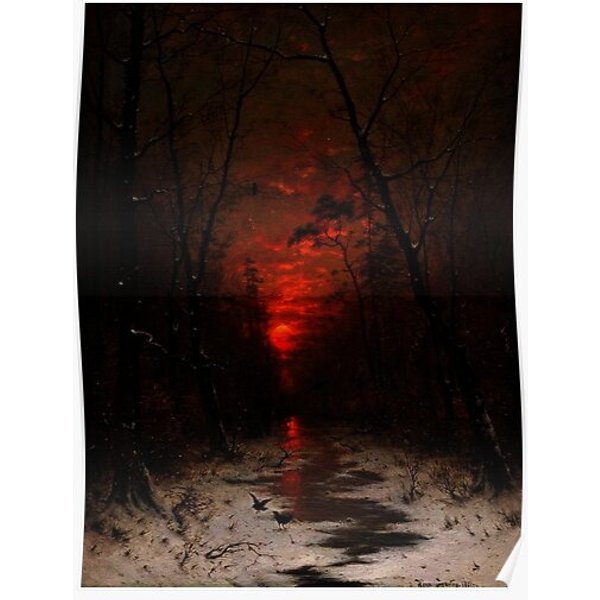 Sunset Over The Winter Forest By Heinrich Gogarten Premium Matte Vertical Poster-image