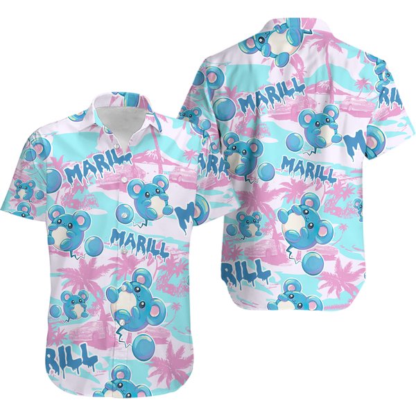 Marill Hawaiian Sea Island Pattern Shirt, Pkm Birthday Hawaiian Shirt-image