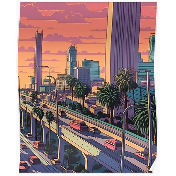 Hiroshi Nagai Abstract Inspired Illustration Of Los Angeles Premium Matte Vertical Poster-image
