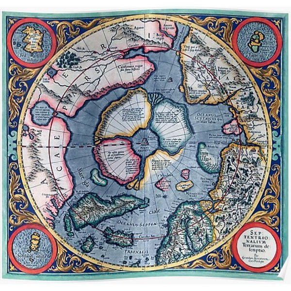 Mercator Map Of The North Pole -Septentrionalium Terrarum- With Applied Oil Paint Filter Premium Matte Vertical Poster-image