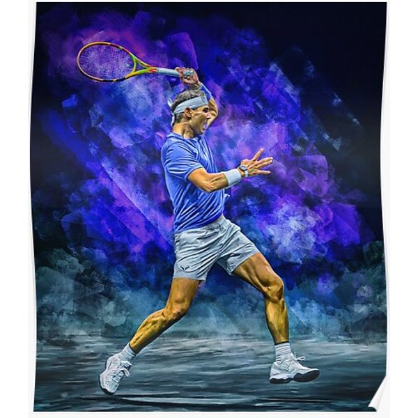 Rafael Nadal Plays Classic Forehand At Lc 2022. Digital Artwork Print Wall Poster. Tennis Fan Art Gift. Vamos Rafa. Premium Matte Vertical Poster-image