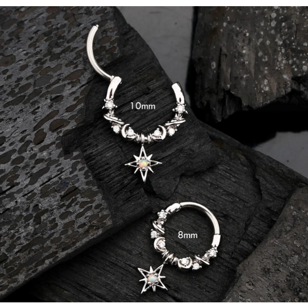 Star/Moon/Planet Dangle Septum Ring/Daith Earrings/Helix Hoop/Septum Clicker/Septum Jewelry/Silver Septum-image