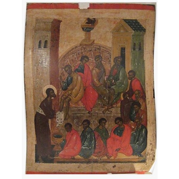 Easter: Orthodox Icon Of Christ Washing The Feet Of The Apostles Premium Matte Vertical Poster-image