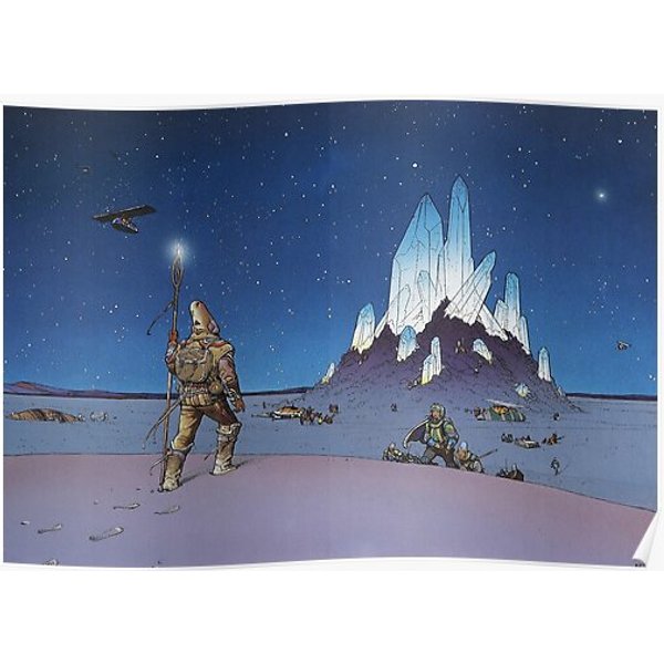 Moebius, Edena, Desert, Warrior, Crystal,Hq, Arzach, Comic, French Comic,Plane, Pilgrim, Temple, Ruins, Premium Matte Vertical Poster-image
