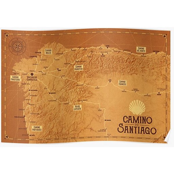 Camino De Santiago | Map Way Of St. James Premium Matte Vertical Poster-image
