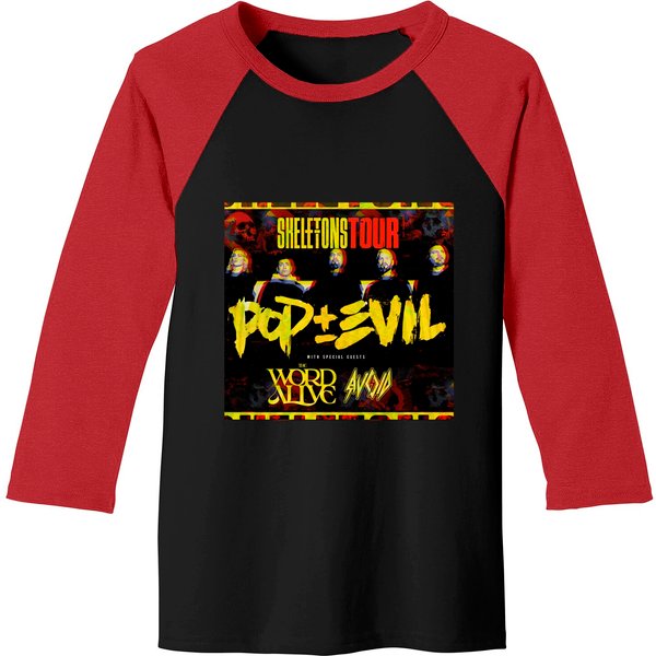Pop Evil Skeletons Tour 2023 Baseball Tees, Pop Evil Skeletons Fans Gift Baseball Tees-image