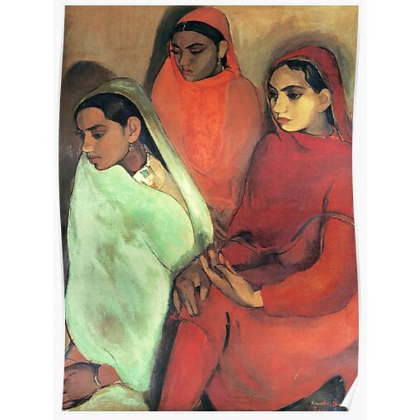 Three Girls (Painting) Amrita Sher Premium Matte Vertical Poster-image