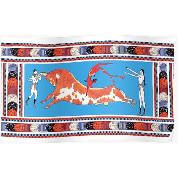 Minoan Bull Leaping Toreador Fresco Restoration Premium Matte Vertical Poster-image