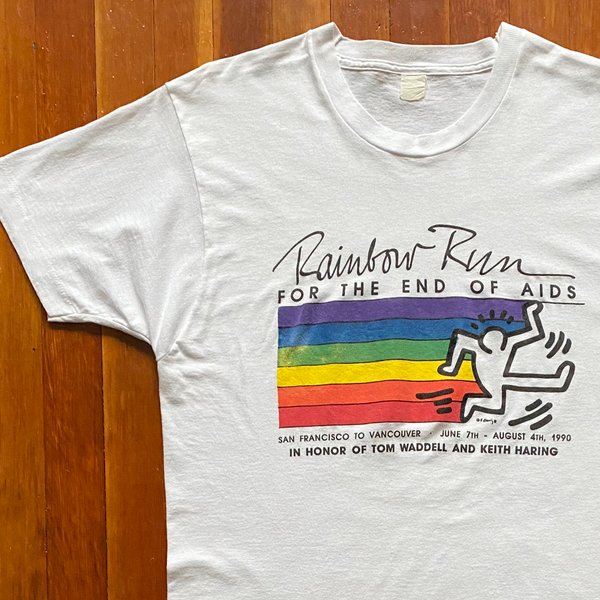 90S Keith Haring Rainbow Run Art T-Shirt. Vintage 1990-image