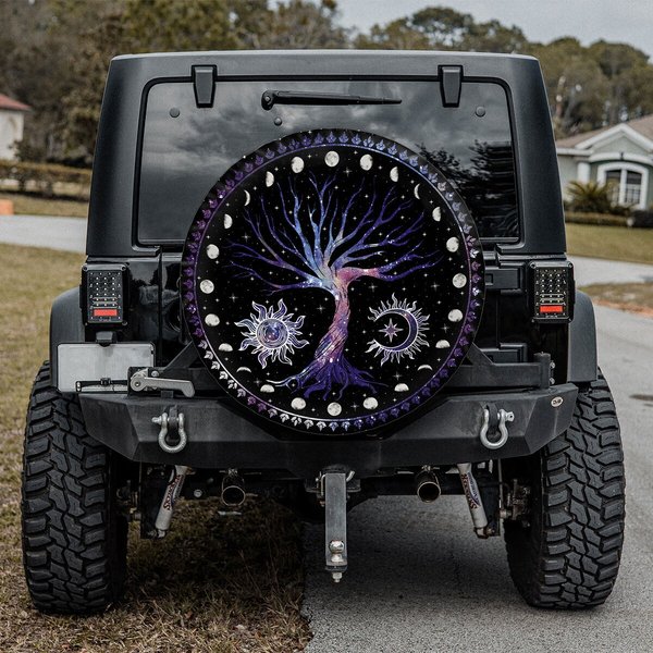 Tree Of Life Moon Phase And Stars Sun And Moon Bohemia Boho Constellation Spare Tire Cover-image