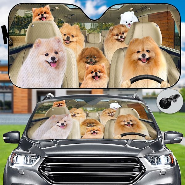 Pomeranian Car Sun Shade, Funny Dog Sunshade-image