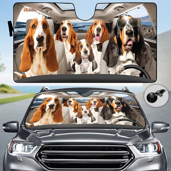 Basset Hound Family Car Sun Shade, Basset Auto Car Sun Shade-image