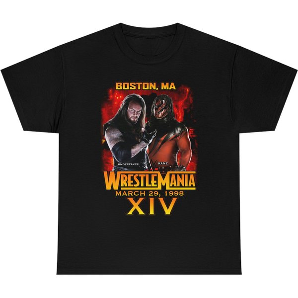 Wrestling Entertainment Undertake & Kane Wrestlemania 14 Graphic Unisex Heavy Cotton Tee-image