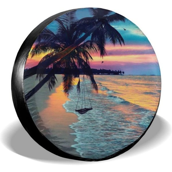 Tropical Ocean Beach Sunset Palm Trees Spare Tire Cover