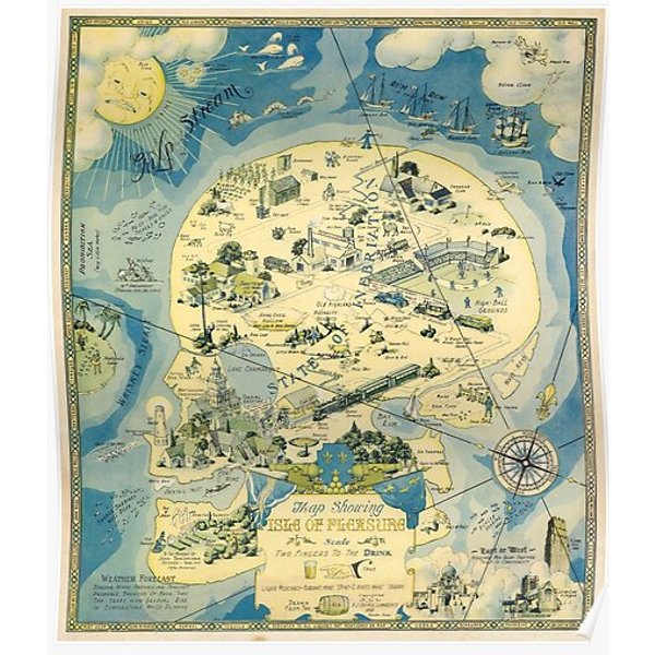 1931 Vintage Map Showing The Isle Of Pleasure Premium Matte Vertical Poster-image