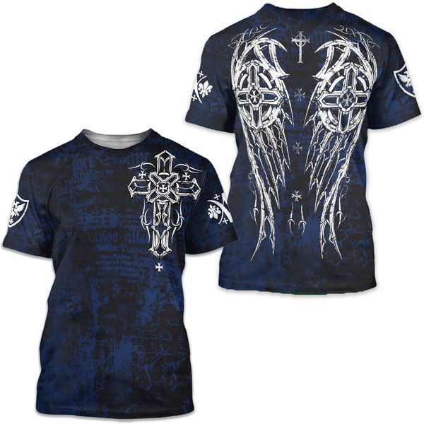 Archaic Men's Short Sleeve Spike Wings Crewneck T-Shirt-image