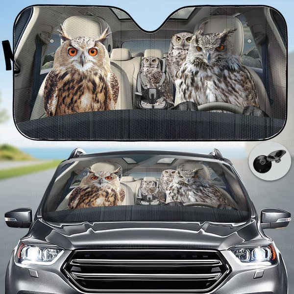 Owl Family Car Sun Shade, Owl Car Sun Shade-image
