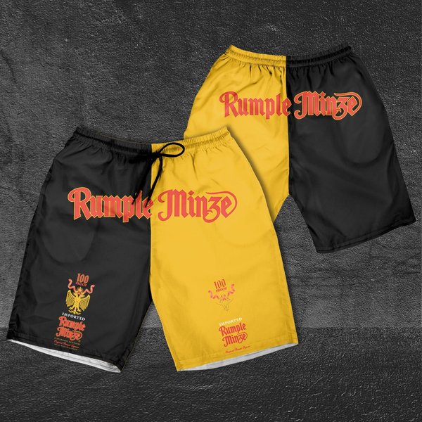 Rumple Minze 2 Color Horizontal Text Shorts, Beer Basic Men Hawaiian Shorts-image