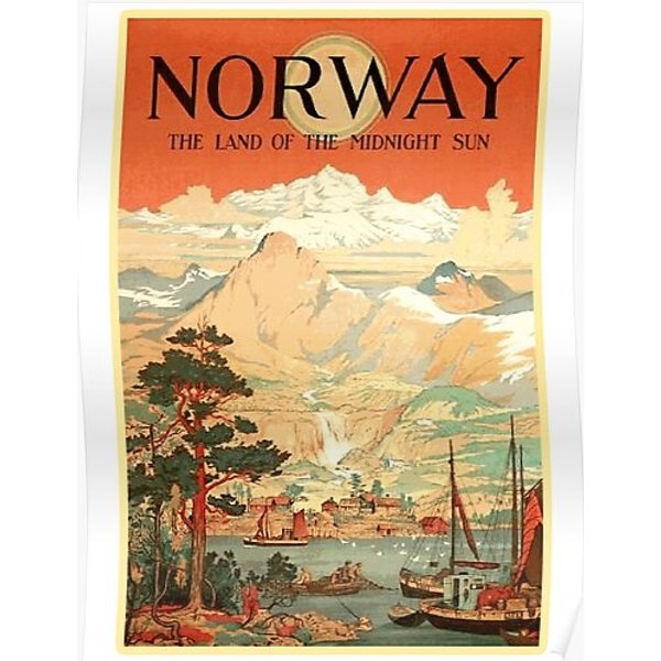 Norway, The Land Of The Midnight Sun - Vintage Travel Poster Design Premium Matte Vertical Poster-image