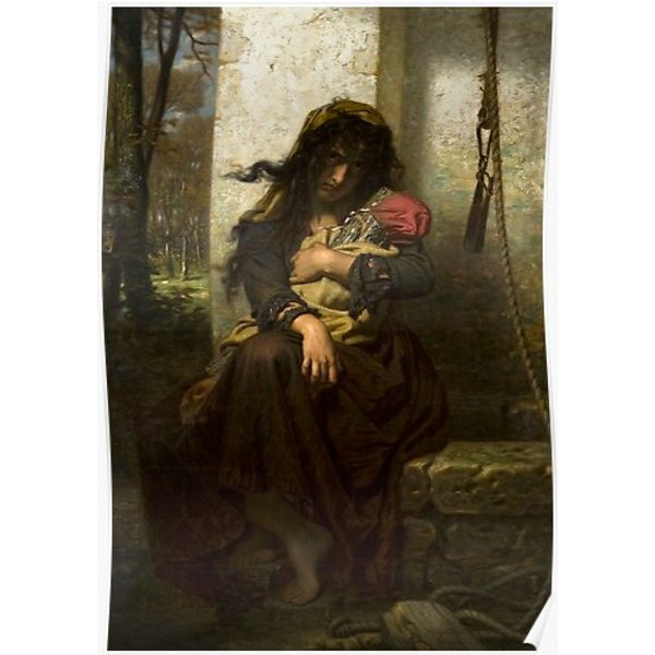 Hugues Merle - The Lunatic Of Etretat , (1871) Premium Matte Vertical Poster-image