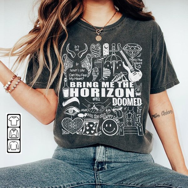 Bring Me The Horizon Doodle Art Shirt, Vintage Bring Me The Horizon Album Lyric Merch Tee-image