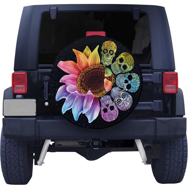 Sunflower Skull Spare Tire Cover-image