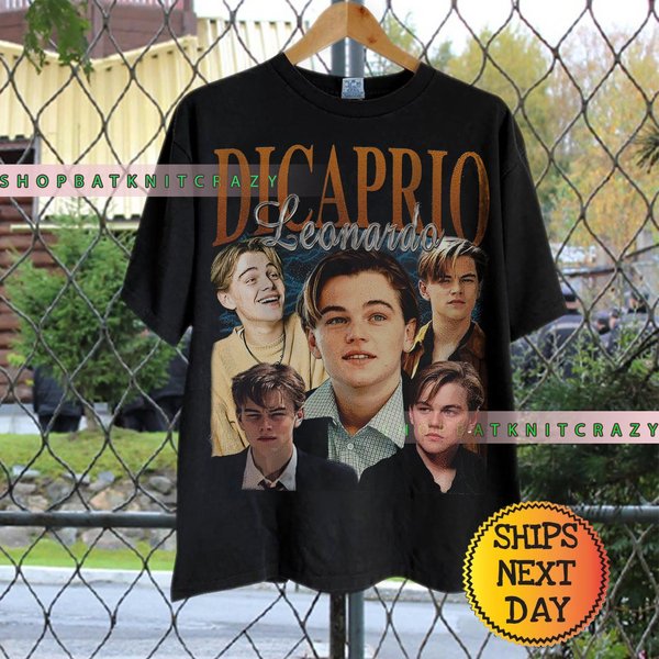 Leonardo Dicaprio Vintage Washed T-Shirt,Actor Homage Graphic Unisex-image