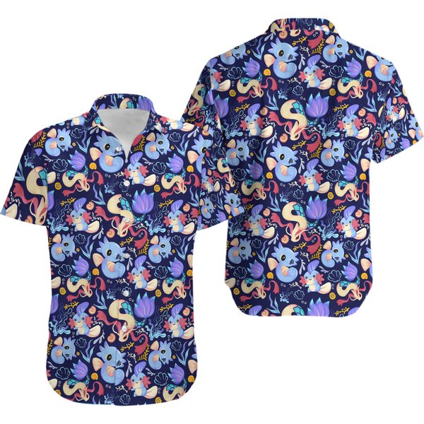Milotic Water Pkm Hawaiian, Pkm Button Up Shirt-image