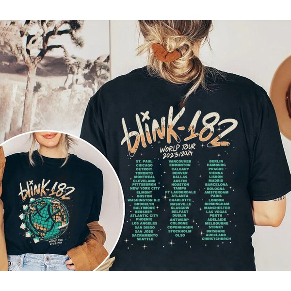 Bl!Nk 182 World Tour 2023 T-Shirt - Rock Concert Merchandise-image