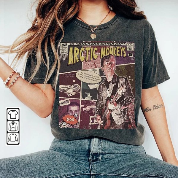 Arctic Monkeys Comic Shirt, Favorite Worst Nightmare Album World Tour Ticket 2023 Graphic Tee-image