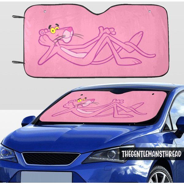 Pink Panther Car Sun Shade, Cartoon Pink Panther Print Auto Sunshade-image