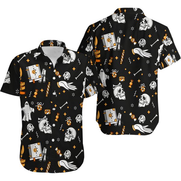Halloween Funny All Over Skull Hawaiian Shirt-image
