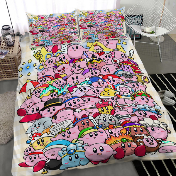 Cartoon Cute Game Kirby Bed Set, 3D Printed Anime Duvet Cover, Cartoon Anime Bedroom Set-image