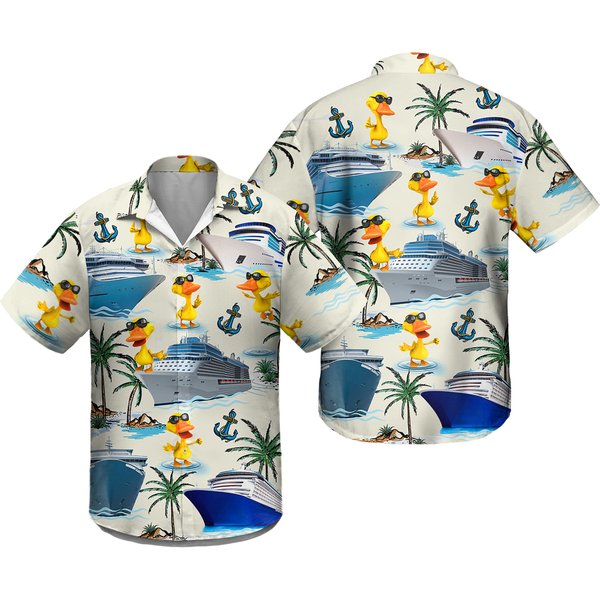 Cruising Duck Hawaiian Shirt - Gift For Cruise Trips - Duck & Cruise Pattern-image
